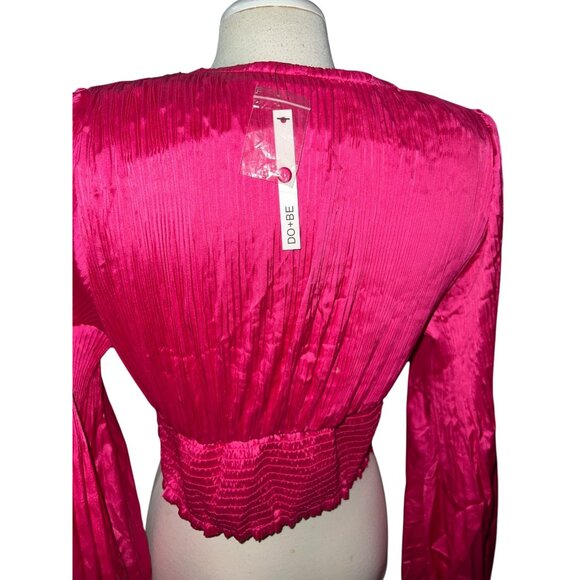 Do+Be Hot Pink Long Sleeve Plunging V-Neck Crop Top Size Large Womens - Picture 11 of 12
